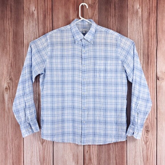 Peter Millar Other - Peter Millar Mens Size Large Blue White 100% Linen Long Sleeve Button Down Shirt